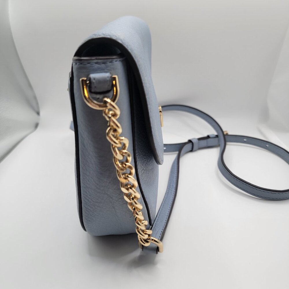 Michael Kors Pebbled Leather Half Dome Crossbody Bag Blue Gold Chain Strap - Picture 5 of 13